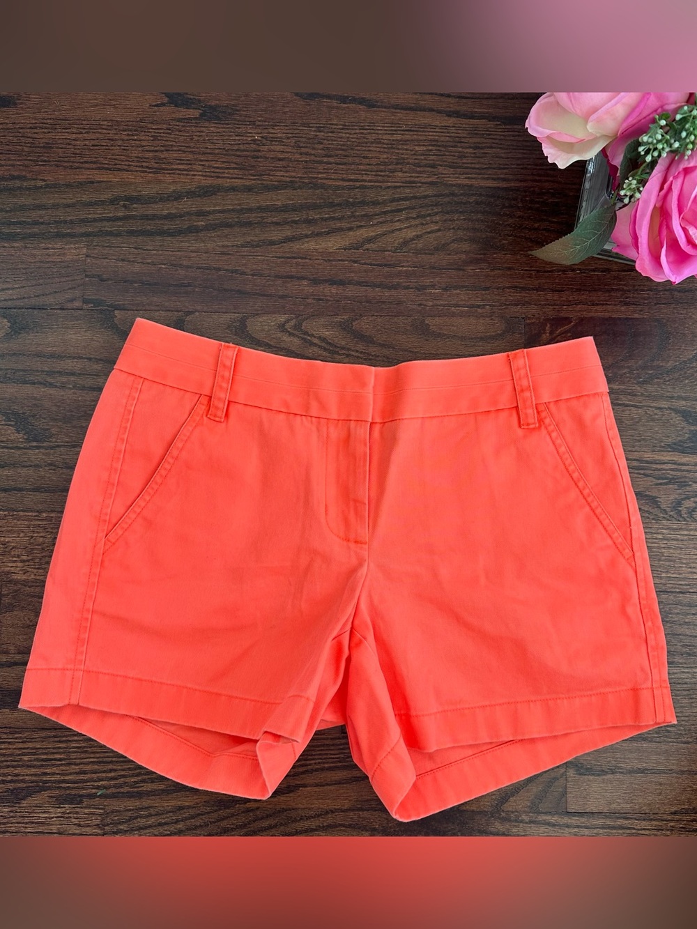 NWT J Crew neon orange 4in inseam chino shorts, size 2